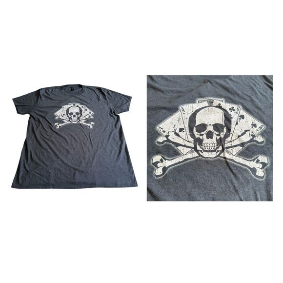 Anvil Lightweight Skull & Crossbones Poker Player Tee Shirt T-Shirt Gray Sz 2XL - Picture 1 of 9